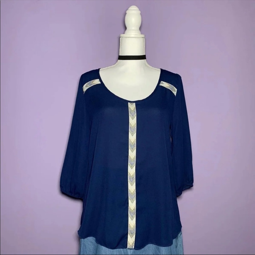 Rue 21 Navy Blue Embroidered Blouse